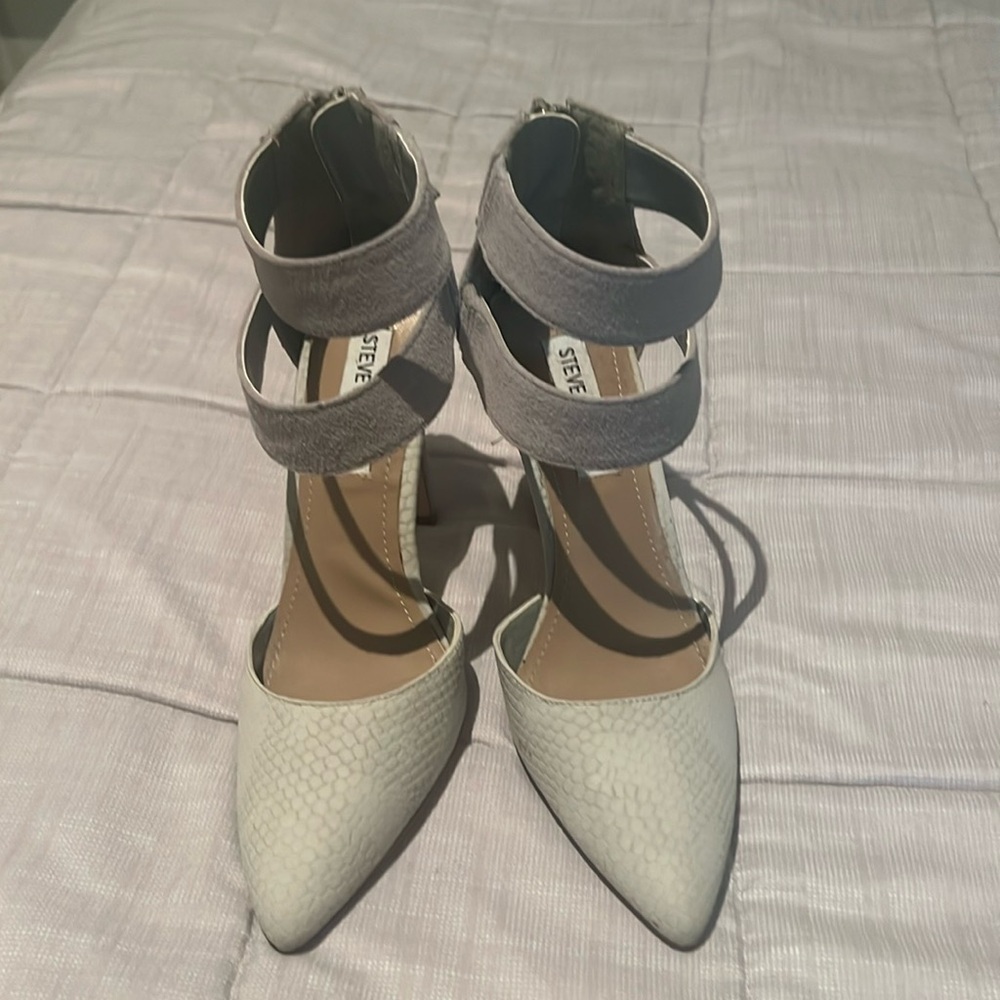 Steve Madden grey strappy heels with zipper back